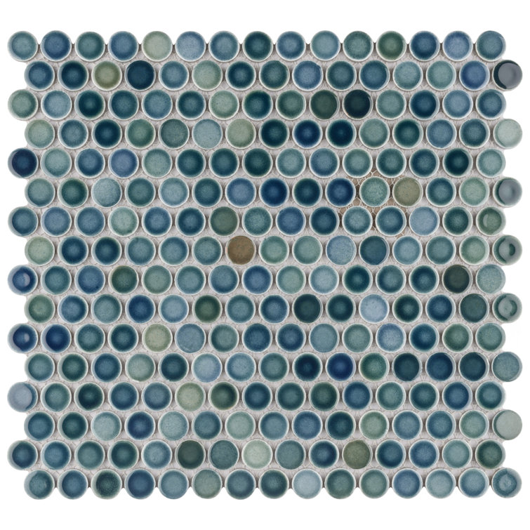 Light Blue and Green Porcelain Penny Round Mosaic Tile