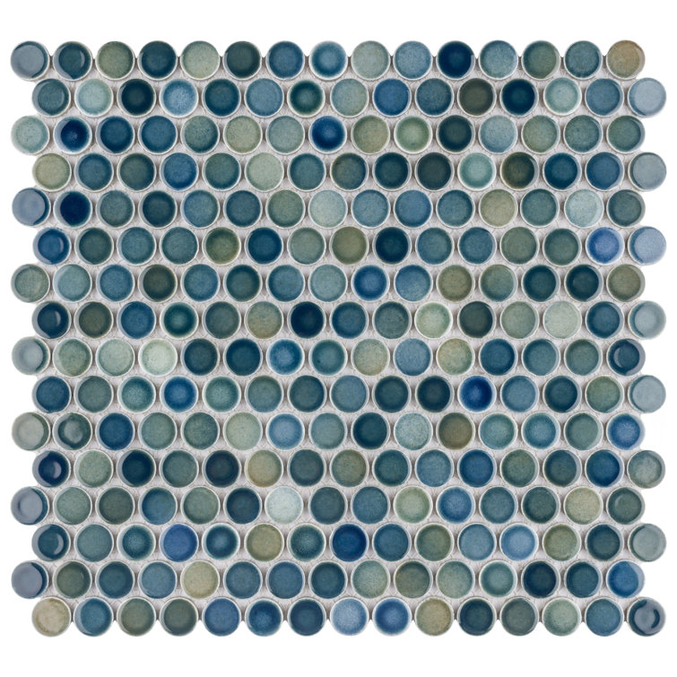 Light Blue and Green Porcelain Penny Round Mosaic Tile