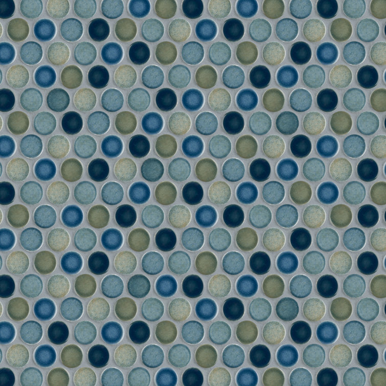 Light Blue and Green Porcelain Penny Round Mosaic Tile