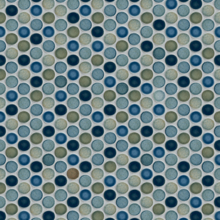 Light Blue and Green Porcelain Penny Round Mosaic Tile