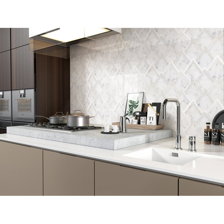 Calacatta Marble and Mother of Pearl Mosaic Tile Sheet