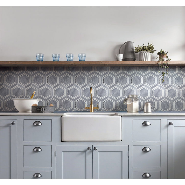 Bardiglio Gray Marble Hexagon Mosaic Wall and Floor Tile