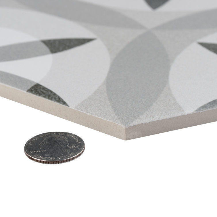 Hexatile 7"x 8" Gray Porcelain Patterned Wall & Floor Tile