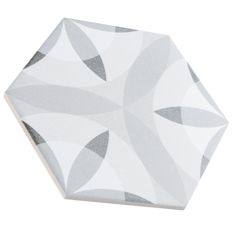 Hexatile 7"x 8" Gray Porcelain Patterned Wall & Floor Tile