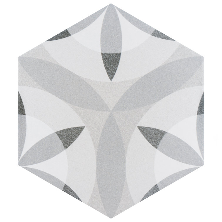 Hexatile 7"x 8" Gray Porcelain Patterned Wall & Floor Tile