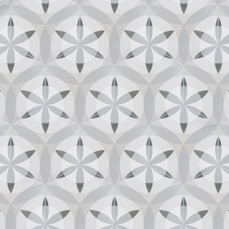 Hexatile 7"x 8" Gray Porcelain Patterned Wall & Floor Tile