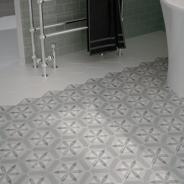 Hexatile 7"x 8" Gray Porcelain Patterned Wall & Floor Tile