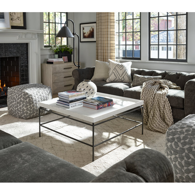 White Square Modern Wood and Metal Coffee Table