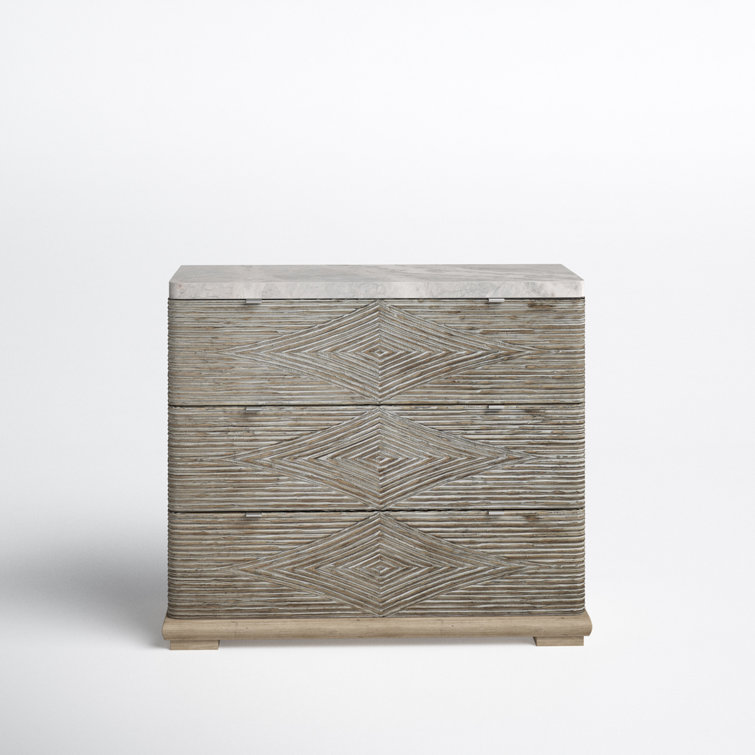 Gray and Light Wood 3-Drawer Dresser with Marble Top