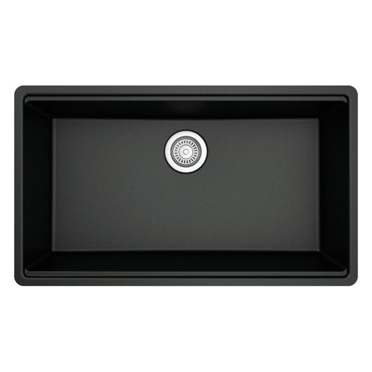 Black Quartz Composite Single Bowl Undermount Workstation Sink