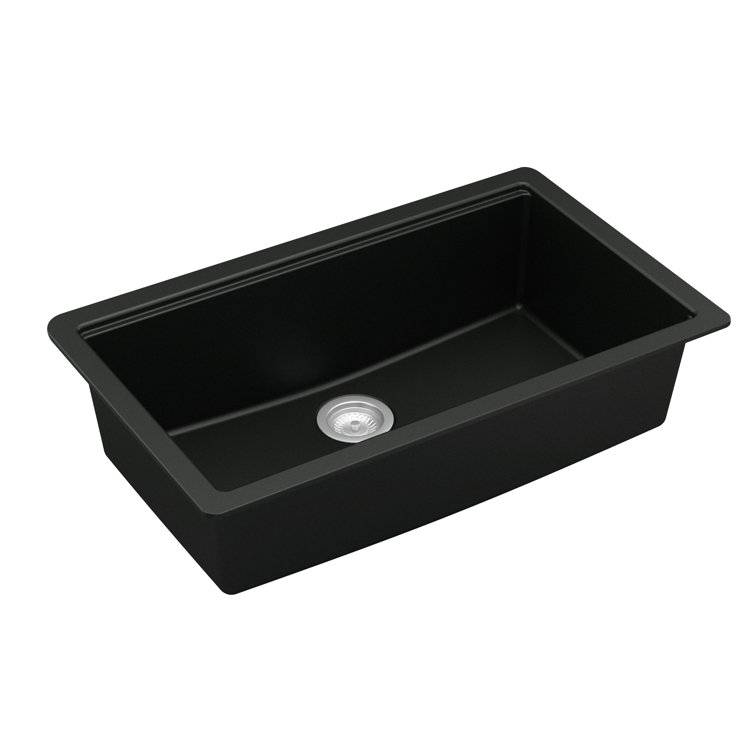 Black Quartz Composite Single Bowl Undermount Workstation Sink