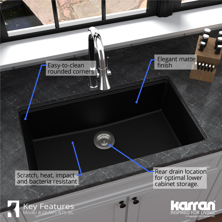 Black Quartz Composite Single Bowl Undermount Workstation Sink