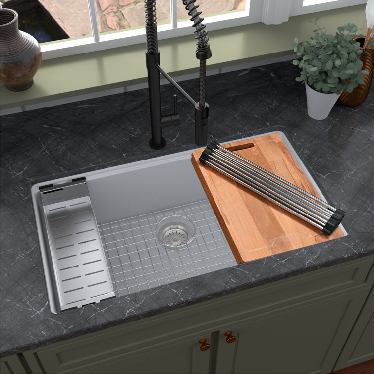White Quartz Single Bowl Undermount Workstation Kitchen Sink