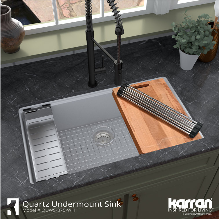 White Quartz Single Bowl Undermount Workstation Kitchen Sink