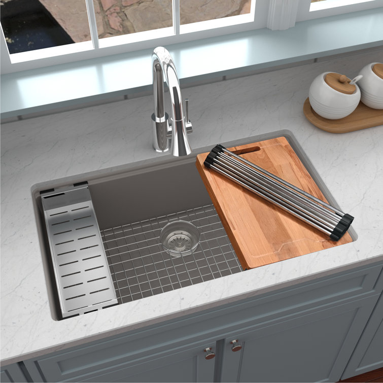 Concrete Quartz Single Bowl Undermount Workstation Sink