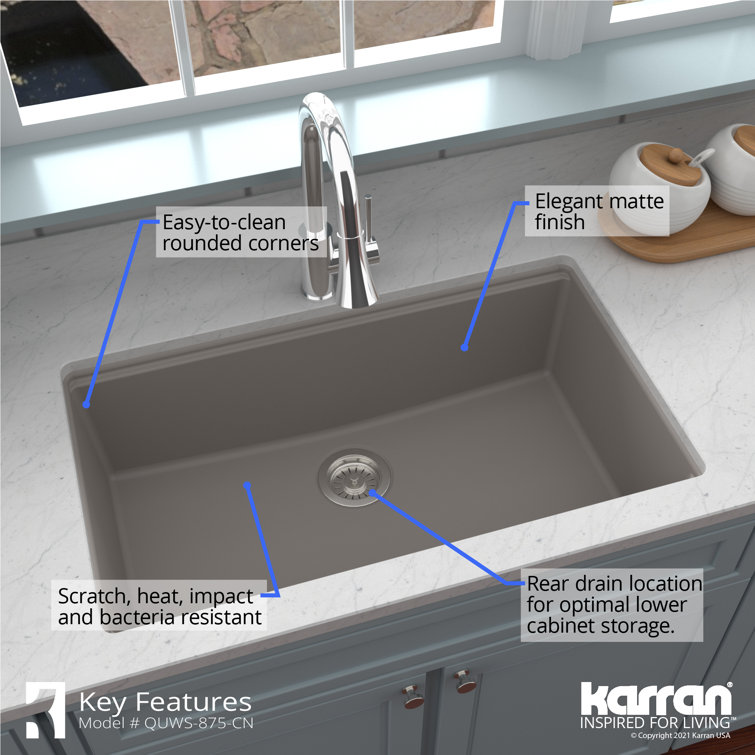 Concrete Quartz Single Bowl Undermount Workstation Sink