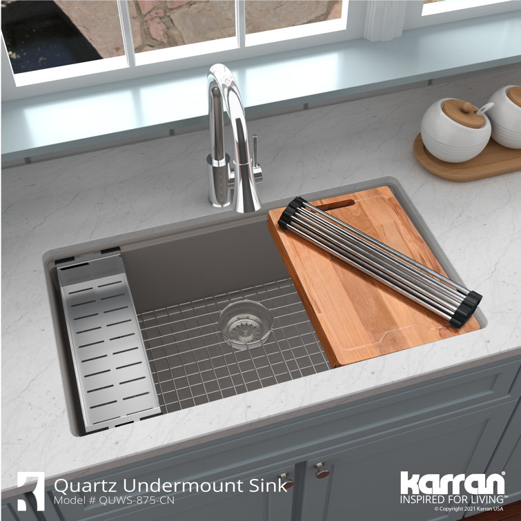 Concrete Quartz Single Bowl Undermount Workstation Sink