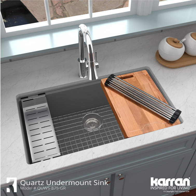 Gray Quartz Single Bowl Undermount Workstation Kitchen Sink