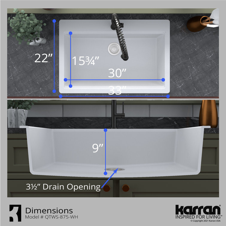 White Quartz 33'' Single Bowl Drop-in Kitchen Sink
