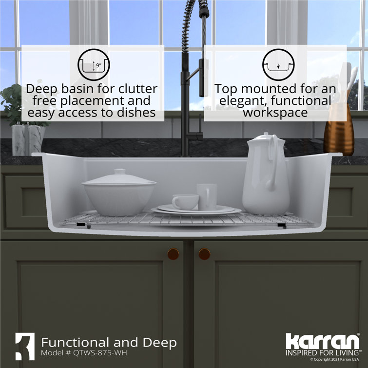 White Quartz 33'' Single Bowl Drop-in Kitchen Sink