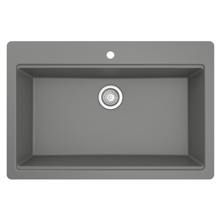 Gray Quartz 33'' Single Bowl Drop-in Workstation Sink