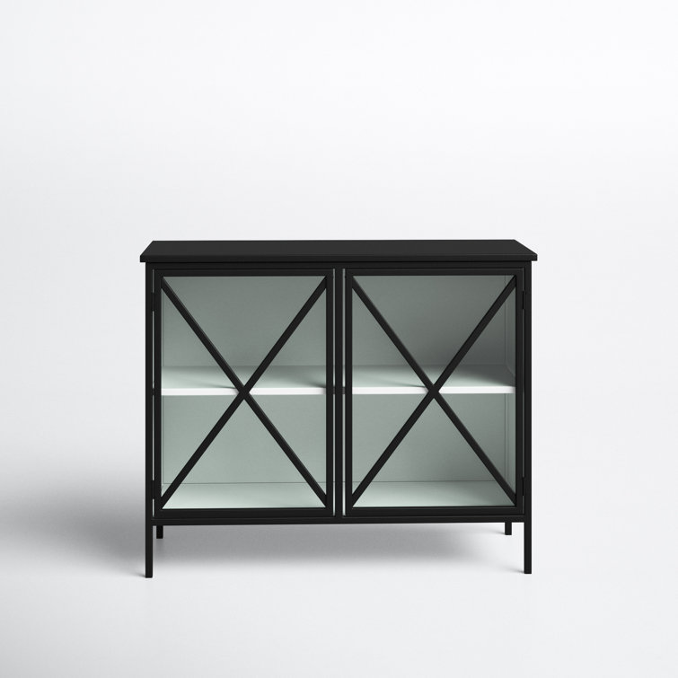 Diego 33'' Black and White Modern Glass Door Storage Cabinet