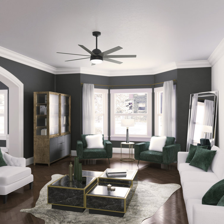 60" Matte Black Smart Ceiling Fan with LED Light and Remote