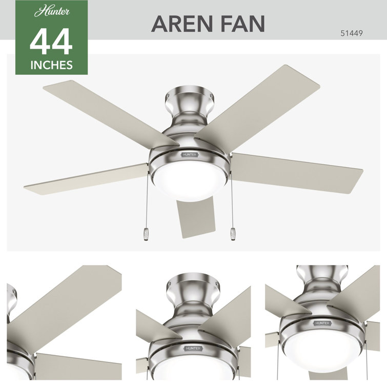 Aren 44" Brushed Nickel 5-Blade Ceiling Fan with LED Light