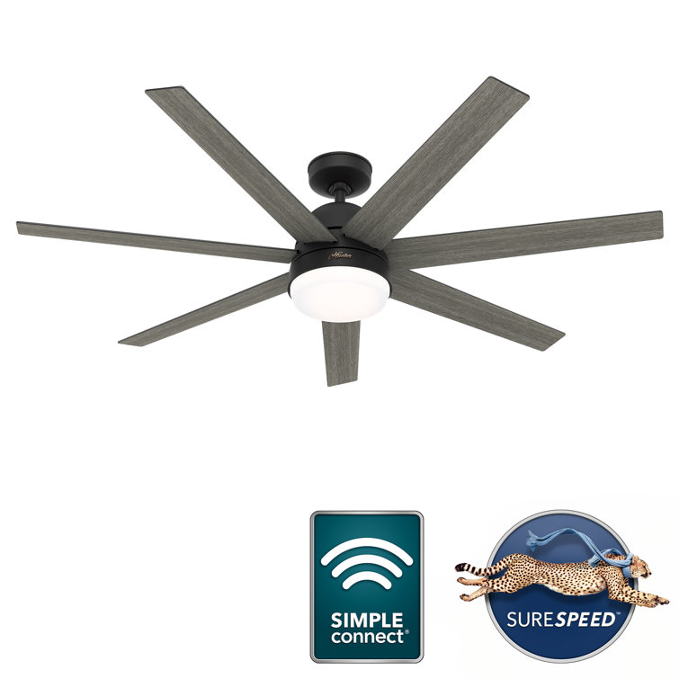 60" Matte Black Smart Ceiling Fan with LED Light and Remote
