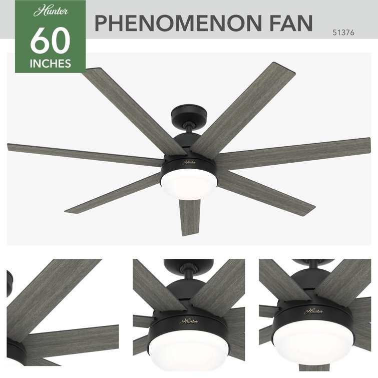 60" Matte Black Smart Ceiling Fan with LED Light and Remote