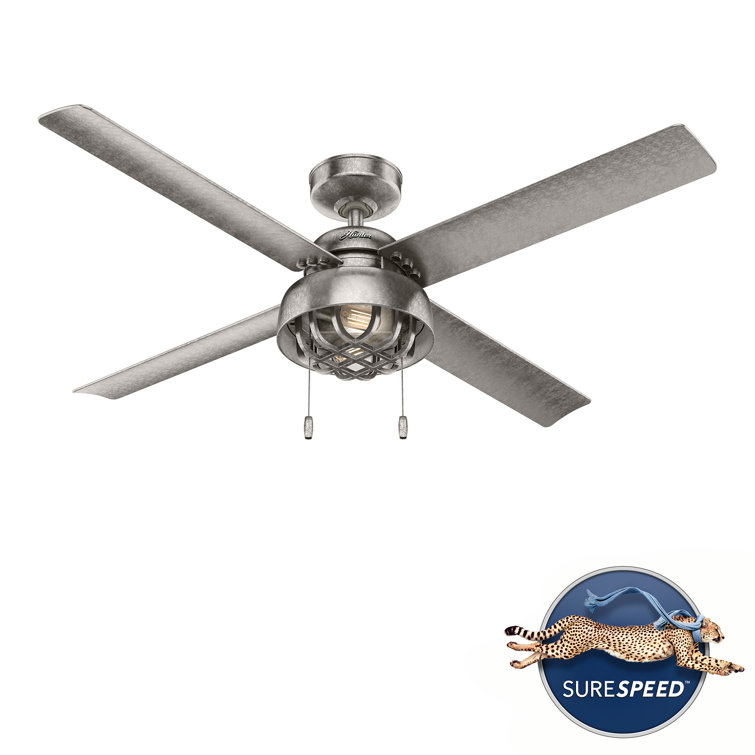 52" Painted Galvanized 4-Blade Ceiling Fan with LED Light Kit