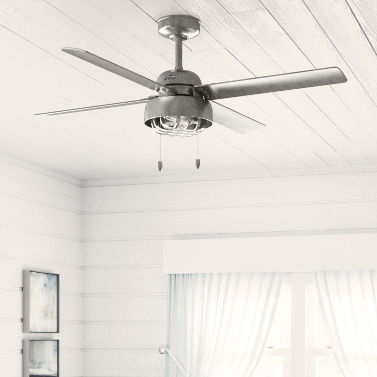 52" Painted Galvanized 4-Blade Ceiling Fan with LED Light Kit