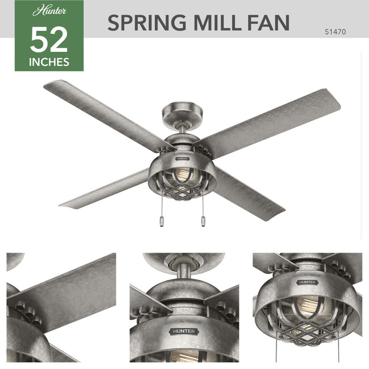 52" Painted Galvanized 4-Blade Ceiling Fan with LED Light Kit