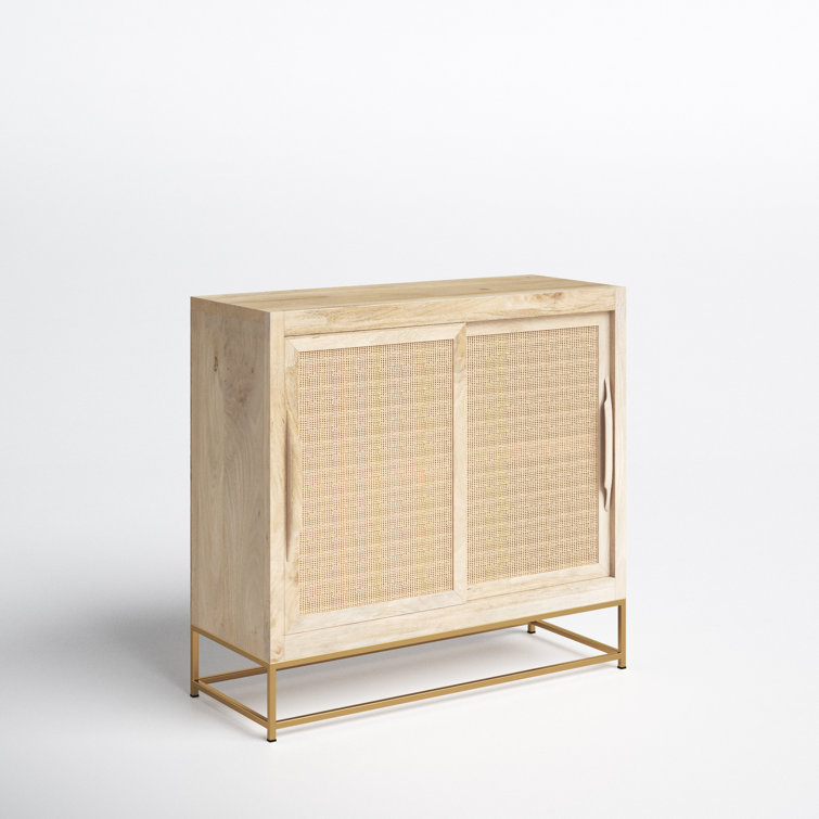 Janie Geometric Gold-Finish Rattan 2-Sliding Door Cabinet