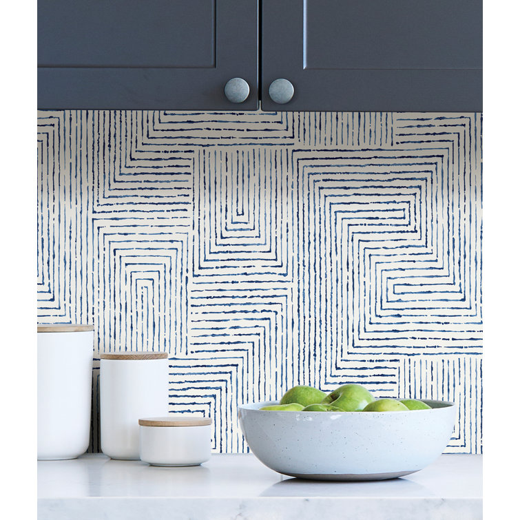 Blue and White Geometric Peel and Stick Wallpaper