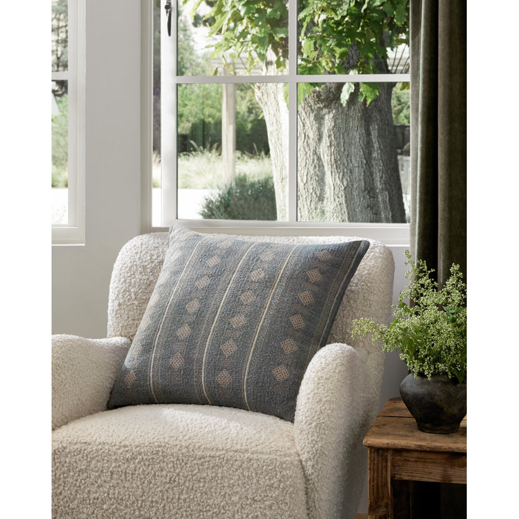 Palomar Striped Blue Cotton Embroidered Throw Pillow Set