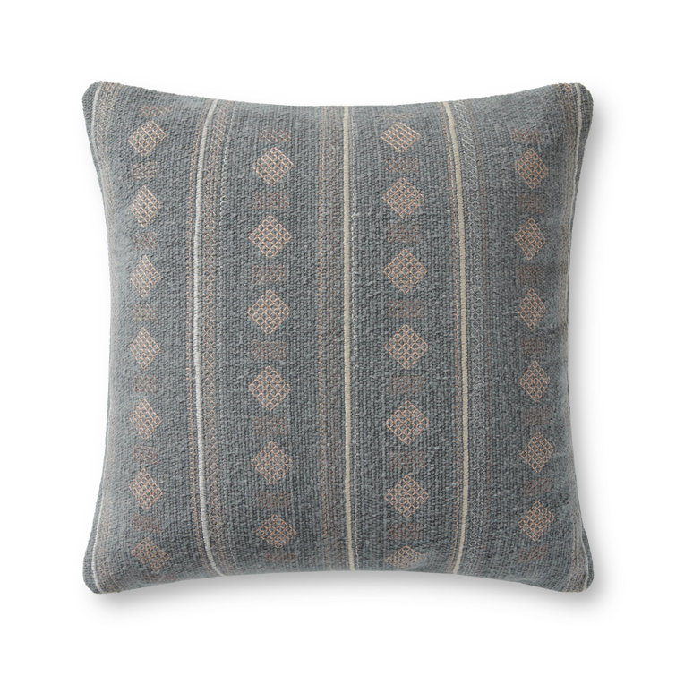 Palomar Striped Blue Cotton Embroidered Throw Pillow Set
