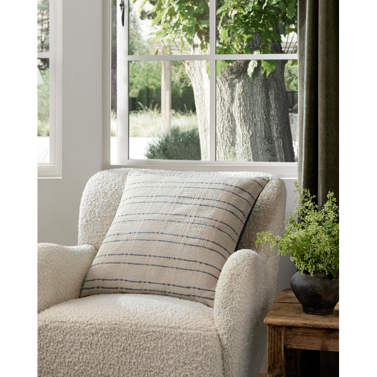 Cream and Blue Striped Cotton Throw Pillow Set