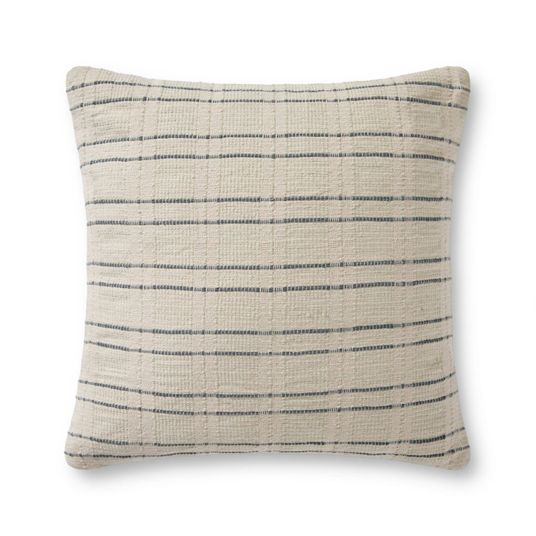 Cream and Blue Striped Cotton Throw Pillow Set
