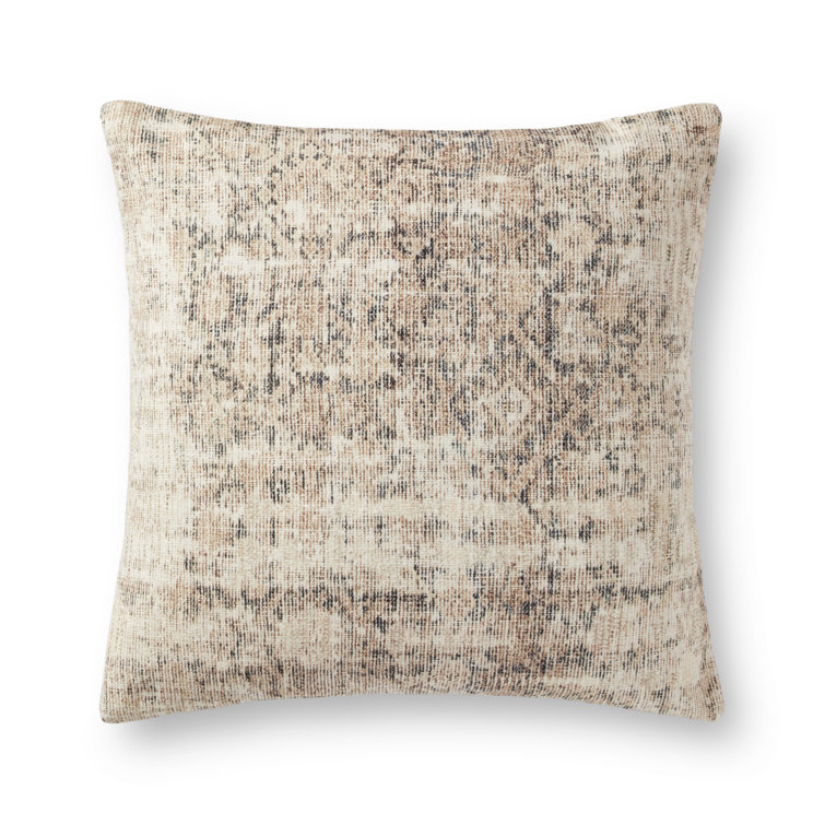 Antique Ivory and Graphite Damask Throw Pillow Set with Down Insert