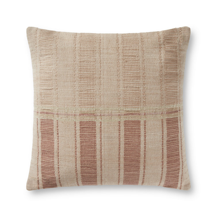 Natural Rust Striped Cotton Throw Pillow Cover 22" x 22"