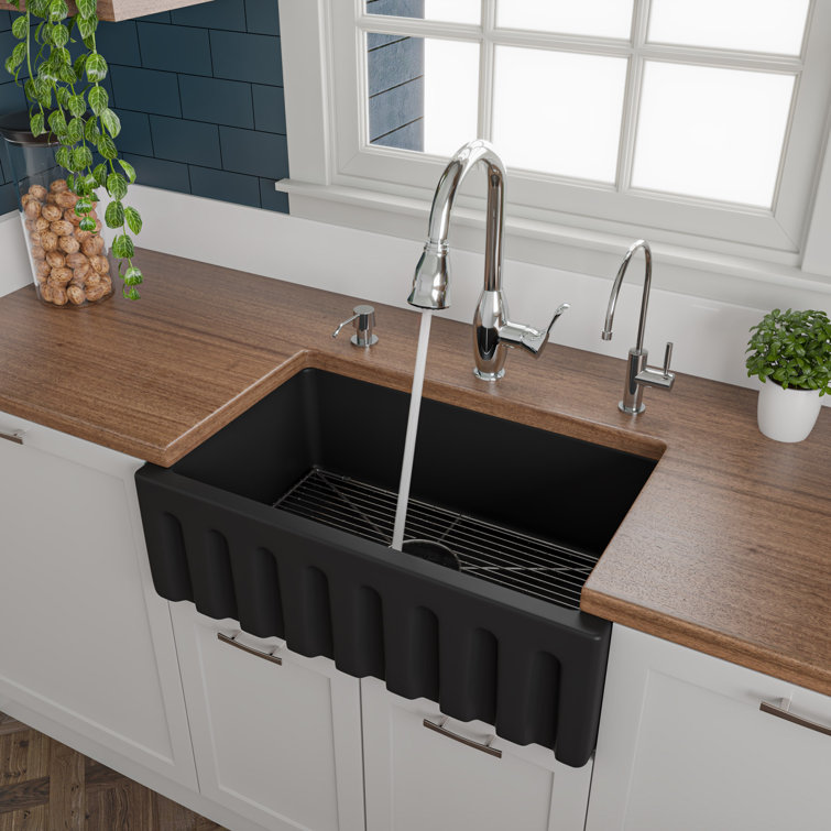 30" Black Matte Fireclay Farmhouse Single Bowl Kitchen Sink