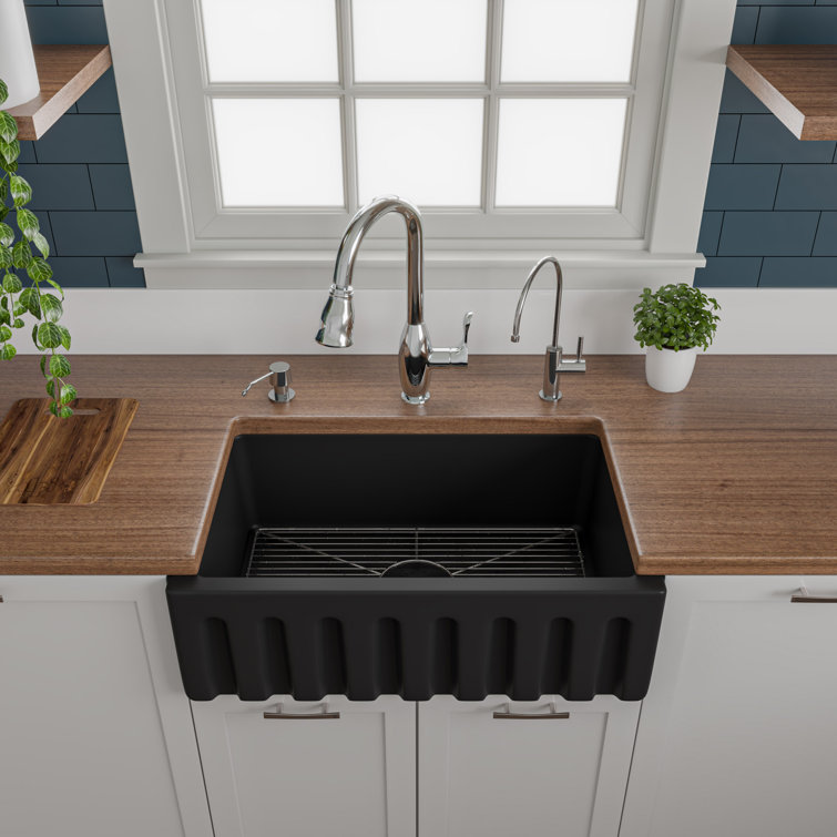 30" Black Matte Fireclay Farmhouse Single Bowl Kitchen Sink