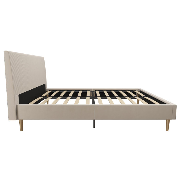 Ivory Velvet Queen Upholstered Platform Bed with Tufted Headboard