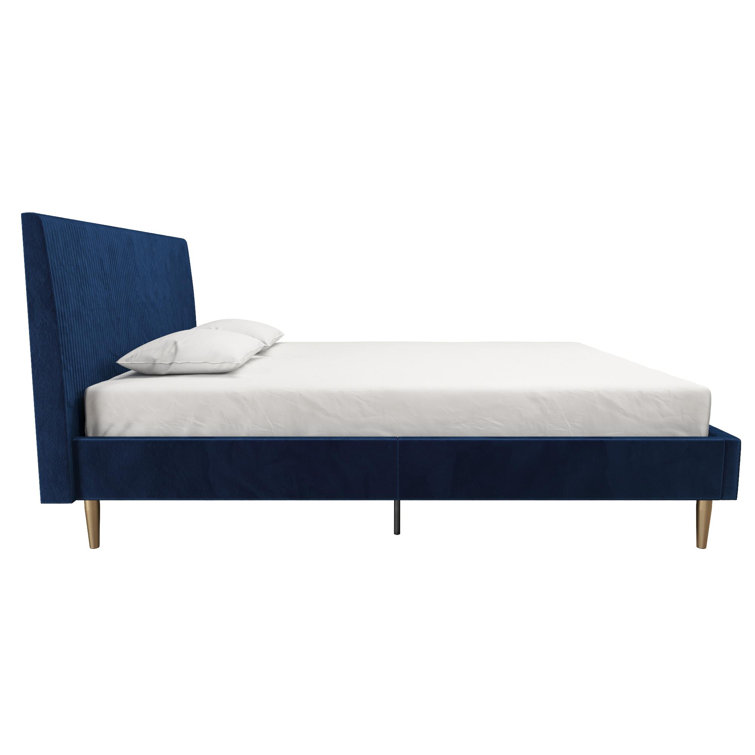 Serene Blue Velvet Queen Platform Bed with Tufted Headboard