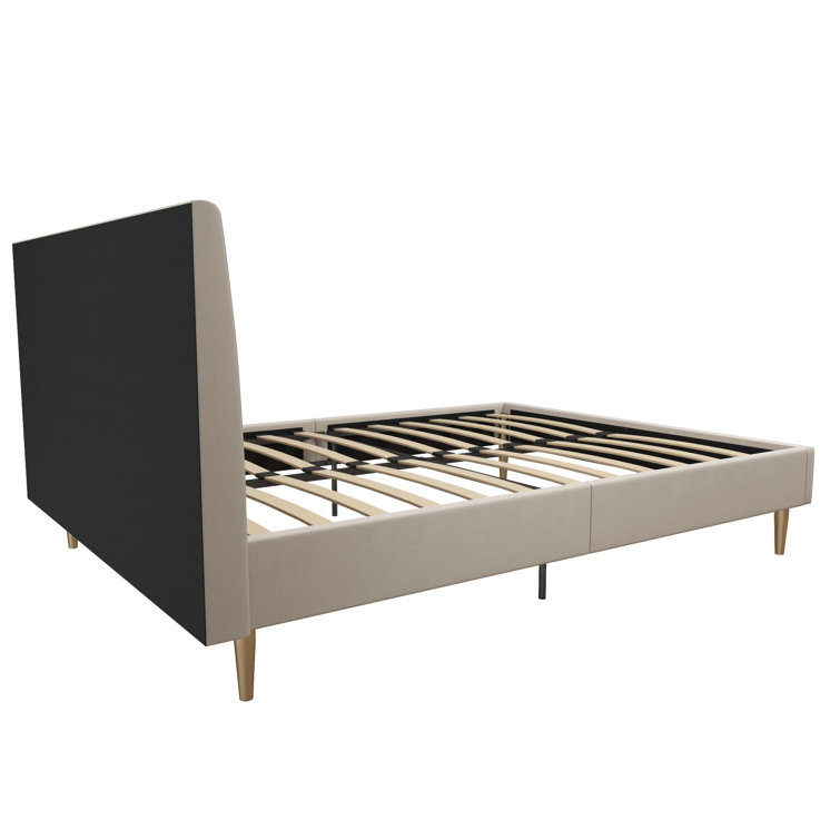 Ivory Velvet Queen Upholstered Platform Bed with Tufted Headboard