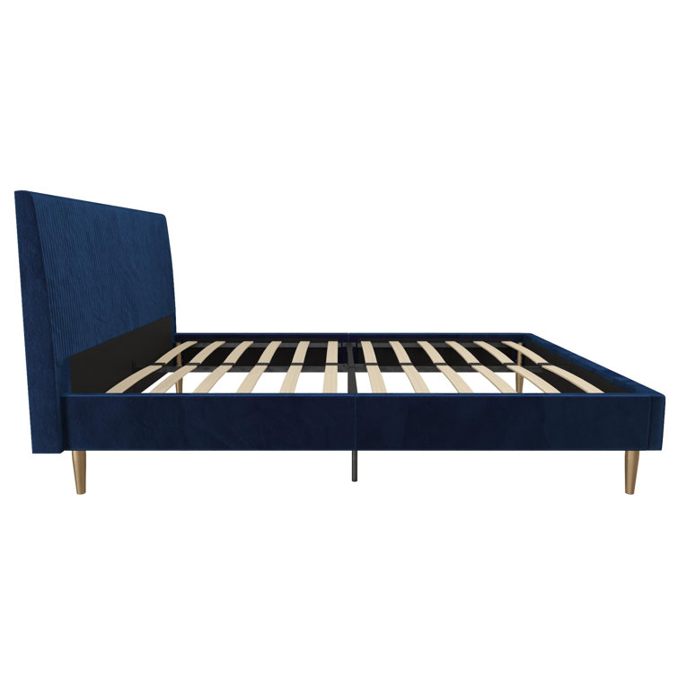 Serene Blue Velvet Queen Platform Bed with Tufted Headboard