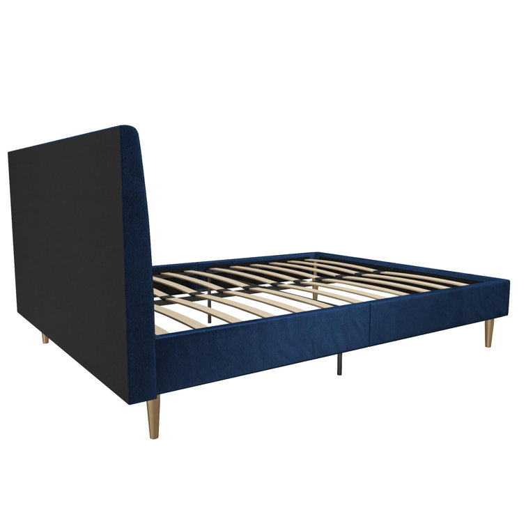 Serene Blue Velvet Queen Platform Bed with Tufted Headboard
