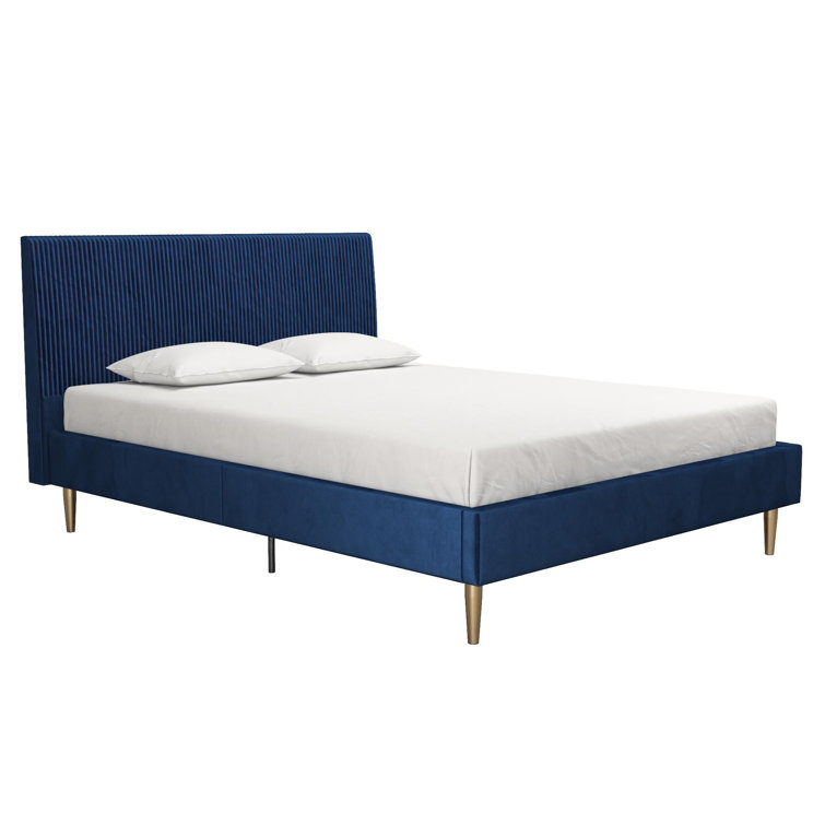 Serene Blue Velvet Queen Platform Bed with Tufted Headboard
