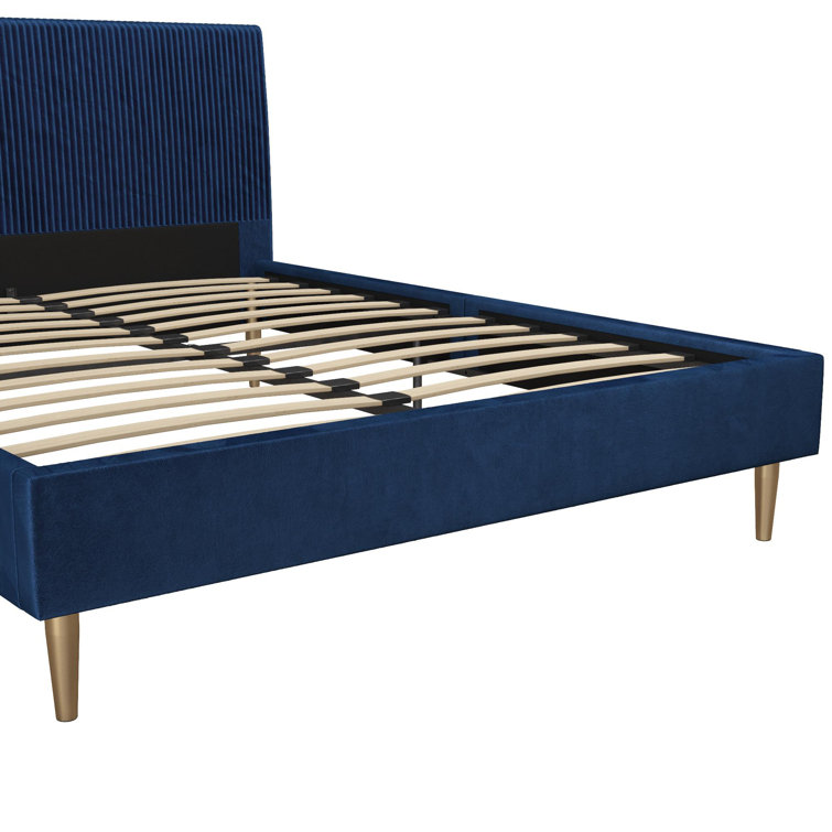 Serene Blue Velvet Queen Platform Bed with Tufted Headboard